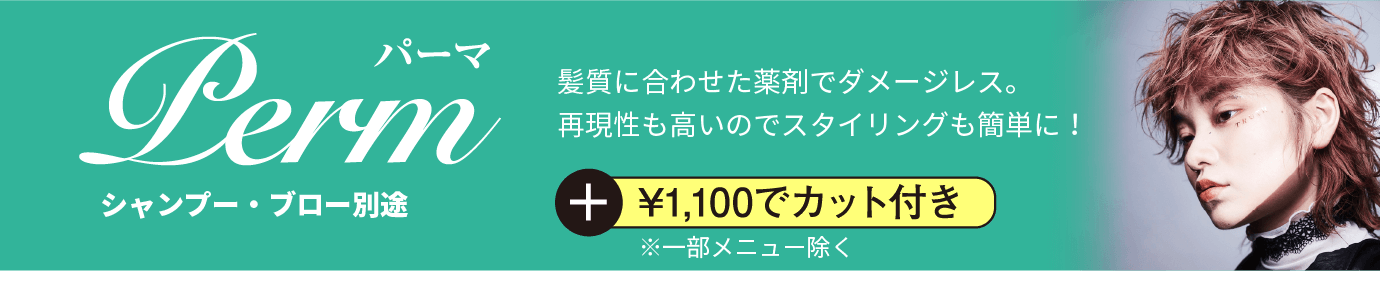 パーマ　髪質に合わせた薬剤でダメージレス。再現性も高いのでスタイリングも簡単に！